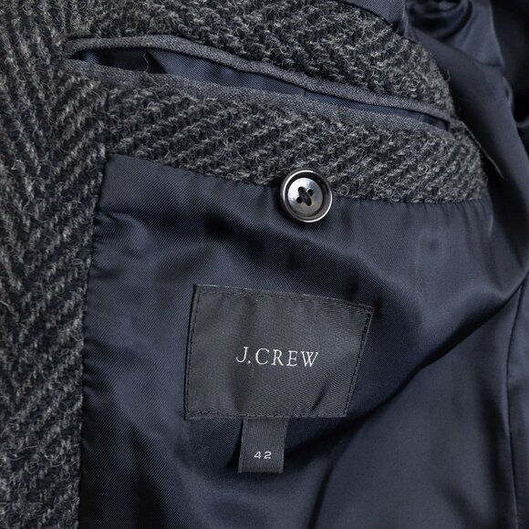 J.Crew Yorkshire Tweed Coat by Moon Charcoal Herringbone Wool Overcoat Size 42 - Picture 4 of 12